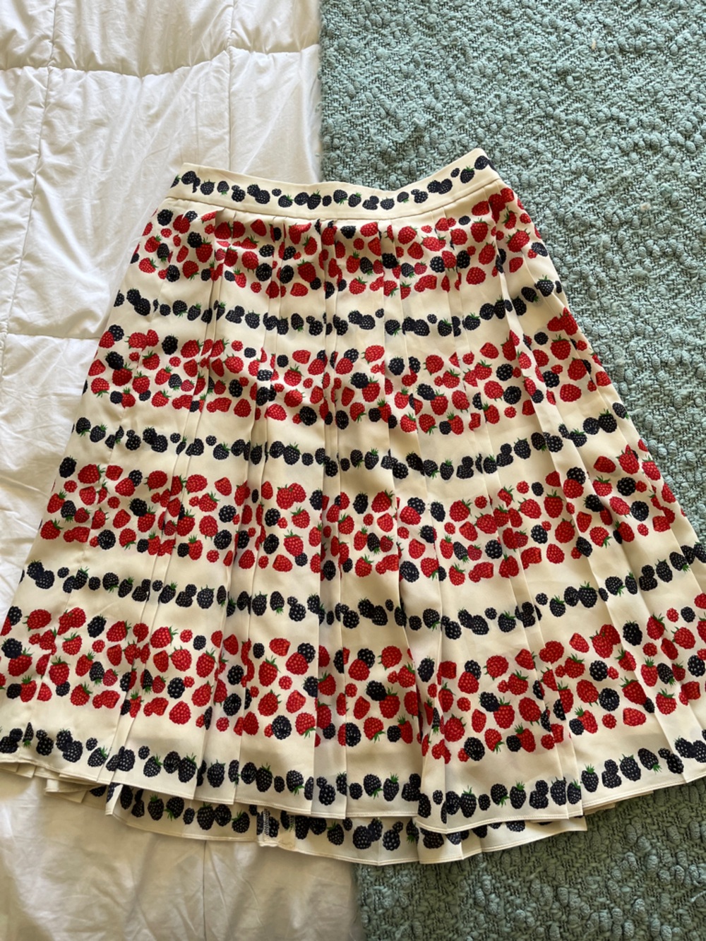 J. Crew Cream Skirt with Red and Black Berry Print